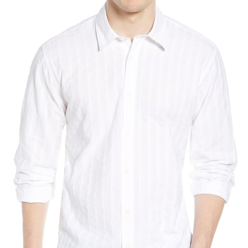 COASTAORO Regular Fit Tonal Stripe White Shirt L